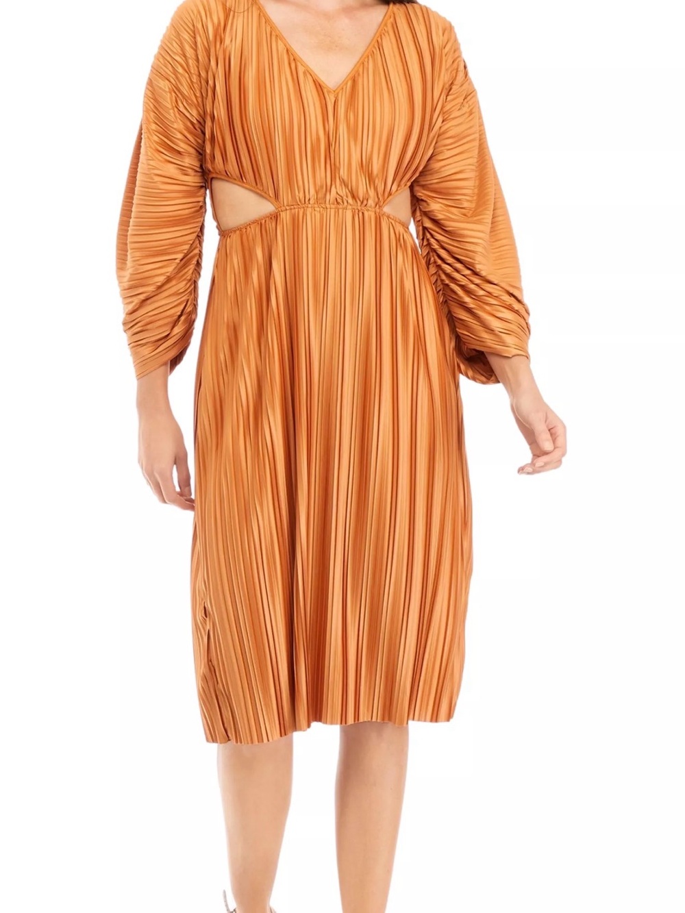 French Connection Orange Regi Pleated Cut Out Dress Small